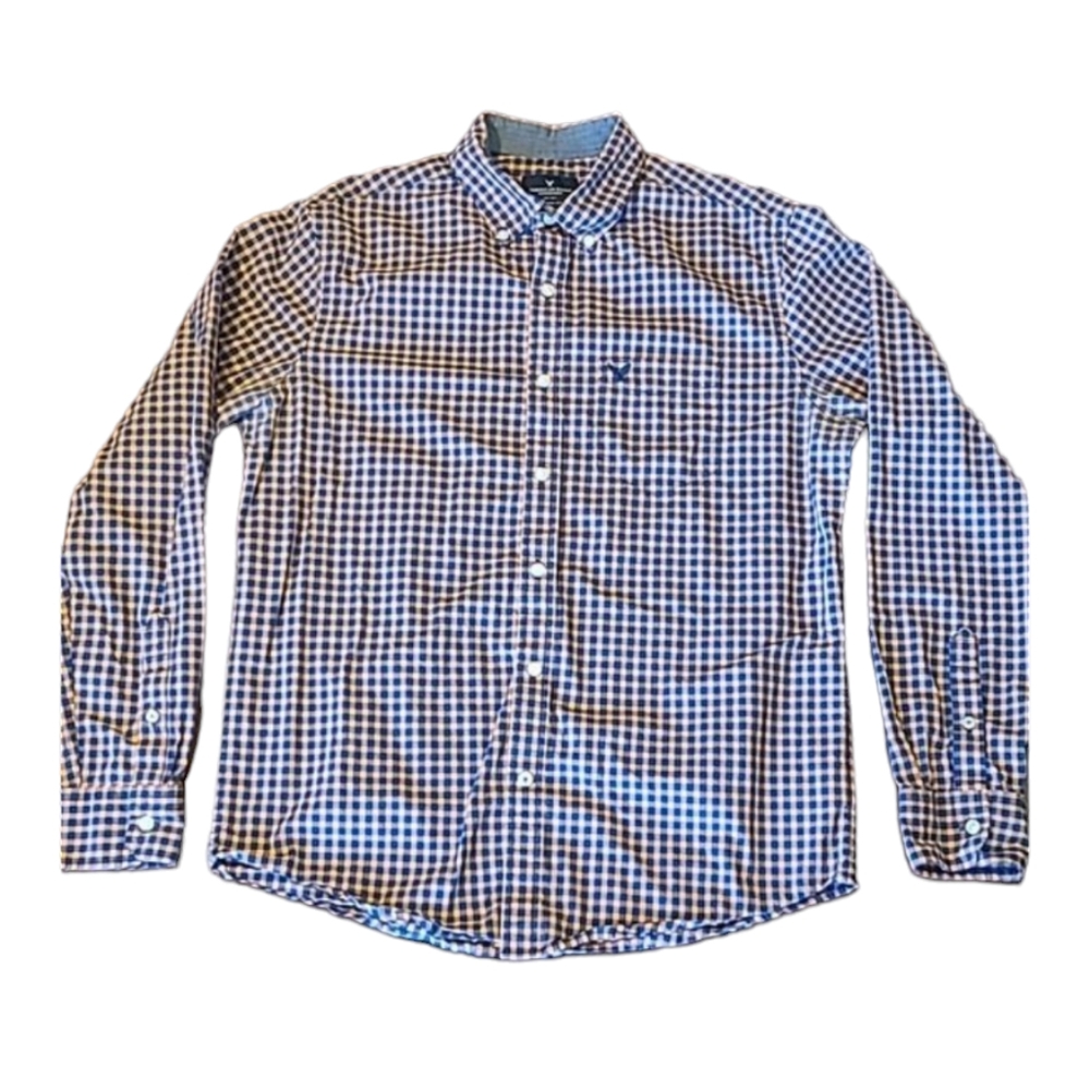 American Eagle Classic Fit Button Up Front Shirt Checkered Long Sleeves Collar